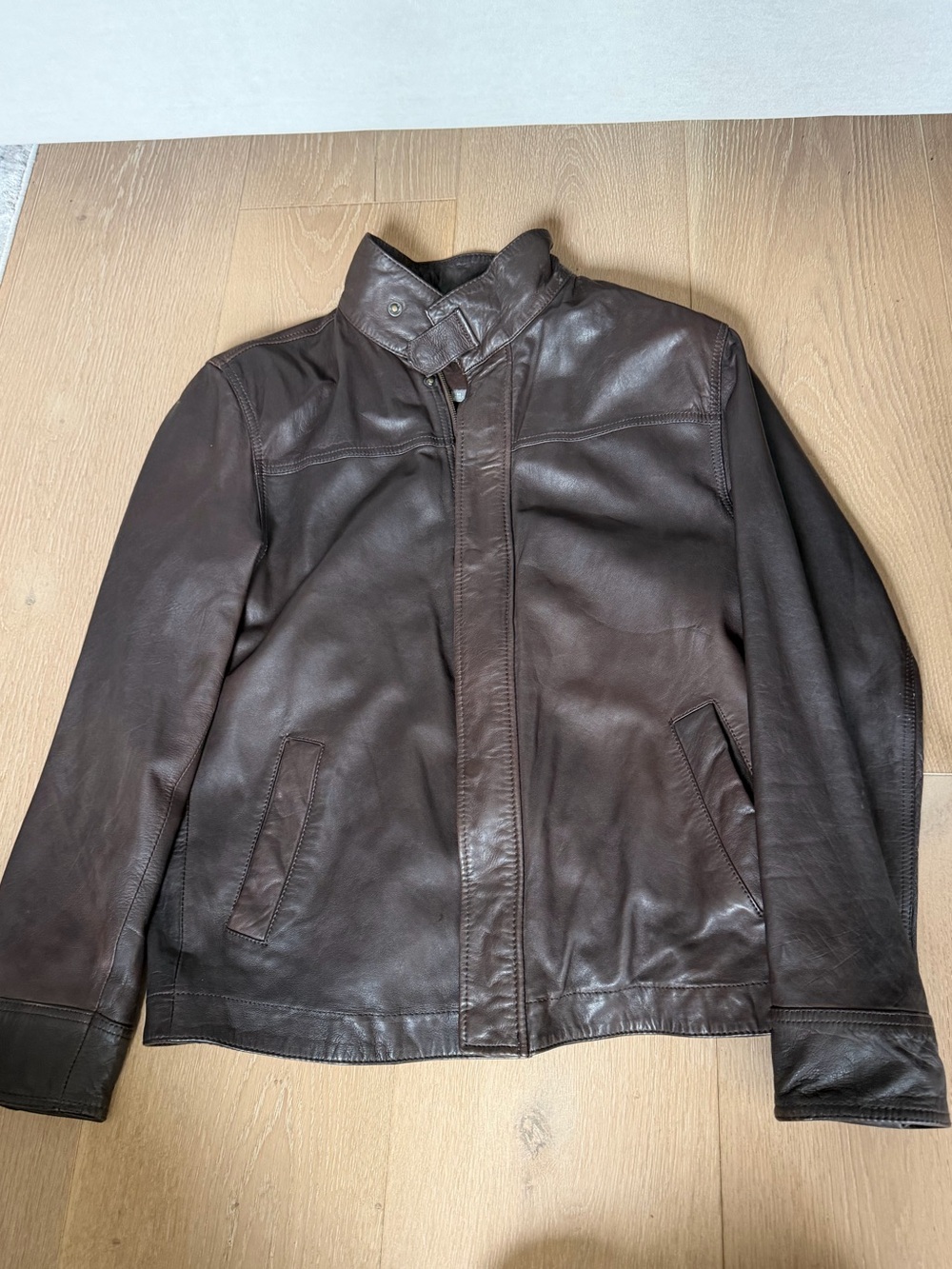 Merona Dark Brown Leather Bomber Jacket